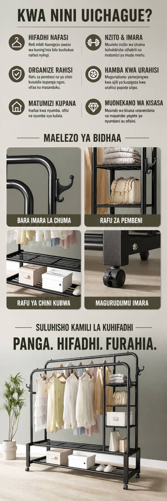 Double Rail Clothes Rack Heavy-duty for Home Office Bedroom