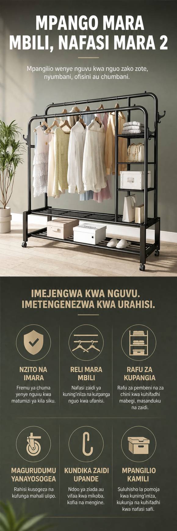 Double Rail Clothes Rack Heavy-duty for Home Office Bedroom