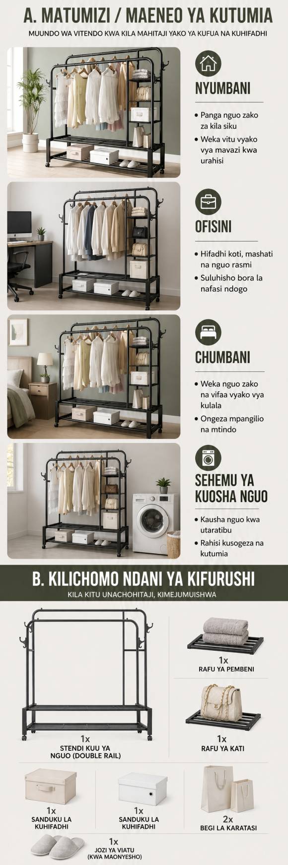 Double Rail Clothes Rack Heavy-duty for Home Office Bedroom
