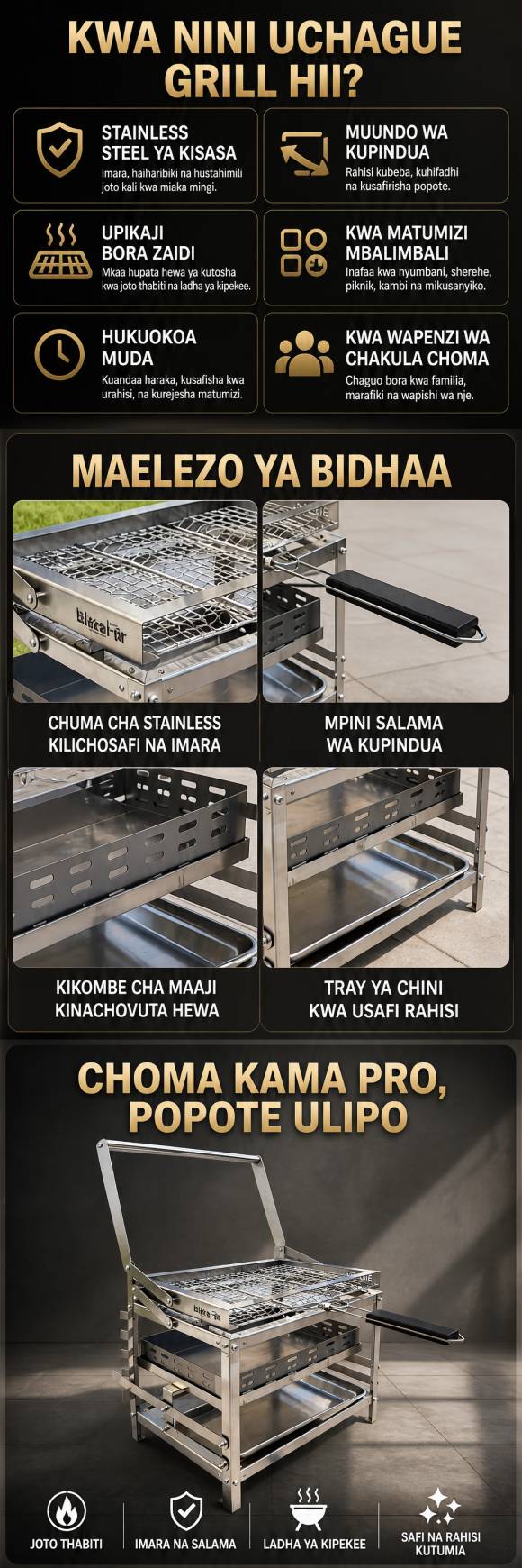 Outdoor Stainless Steel Charcoal Barbecue Grill Flip BBQ