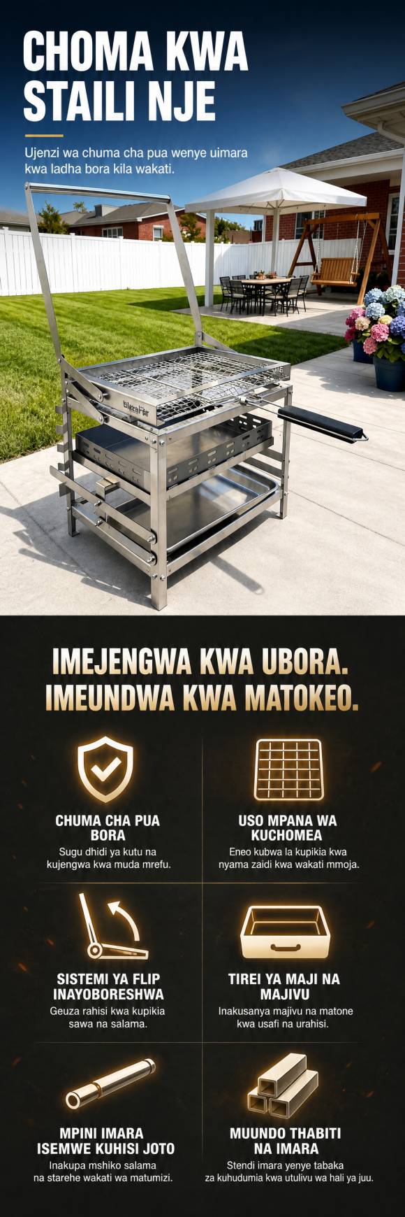 Outdoor Stainless Steel Charcoal Barbecue Grill Flip BBQ