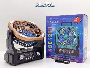 Camping Fan with for Speaker Radio LED Light Rechargeable 2400mAh Solar Powered USB Remote Control Plastic Outdoor