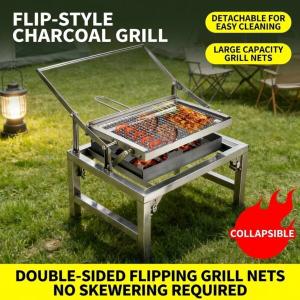 180° Stainless Steel Portable Charcoal Barbecue for Garden and Camping