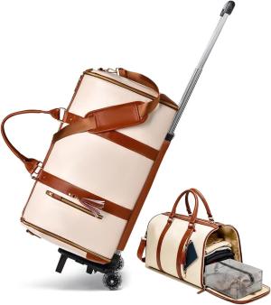 Large Capacity Unisex Garment Trolley Bag PU Carry-On Suitcase with Zipper Closure and Wheels for Business Travel