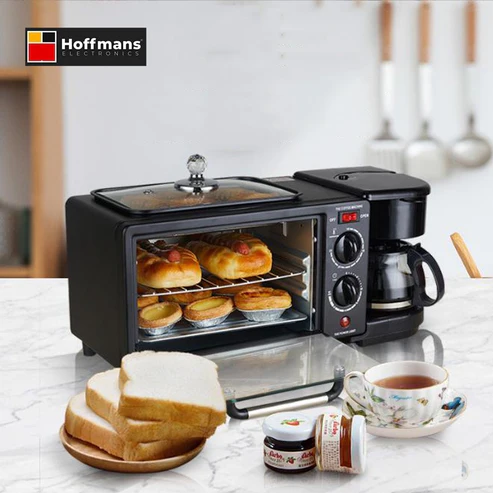 3 In 1 Home Breakfast Maker Coffee Frying Pan Bread -Black