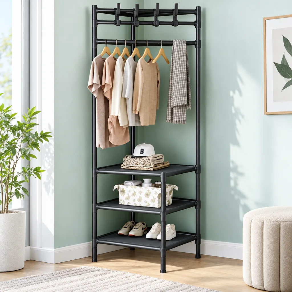 Multifonctional Corner Clothes Rack,Stylish Coat Rack,Creative Shoe Rack