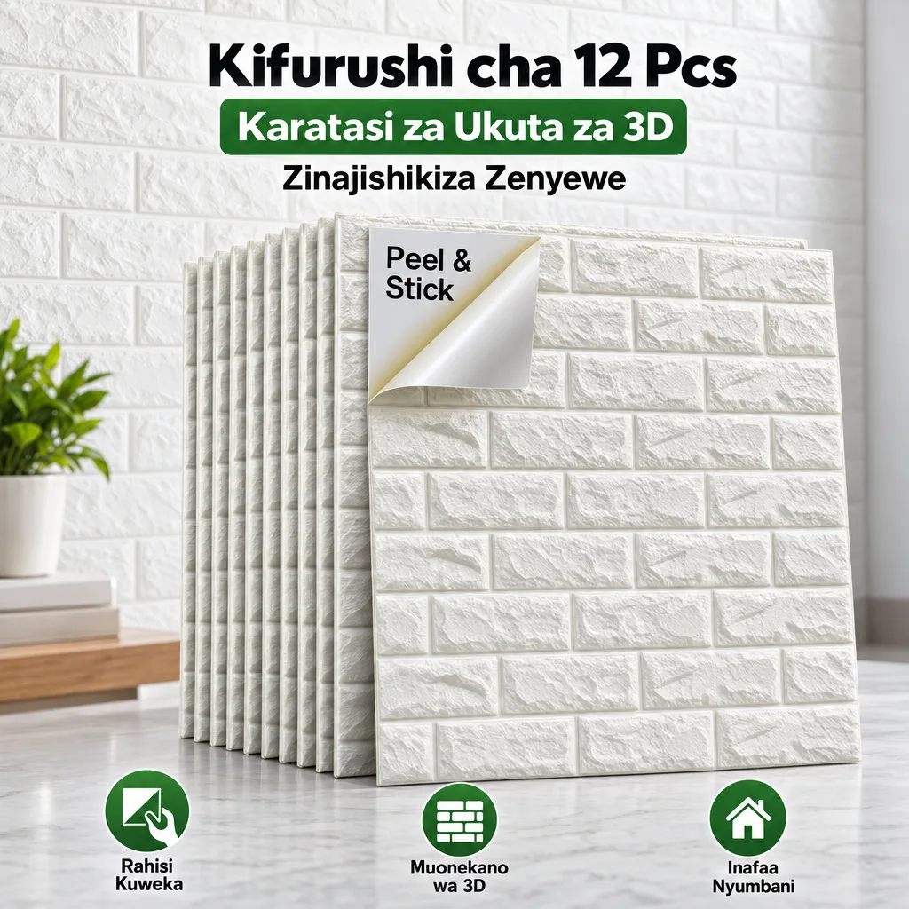 Self-Adhesive 3D White Brick Wallpaper -- PACK of 12pcs
