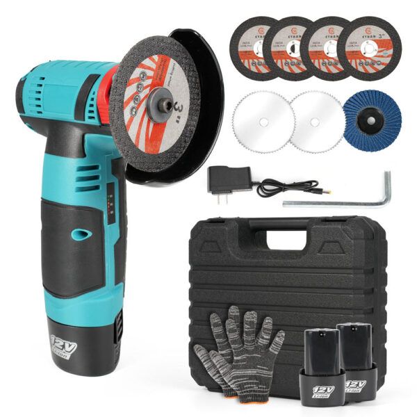 Angle Grinder 12V Lithium-Ion Rechargeable Cordless Trigger Lightweight Stainless Steel Polishing Grinding