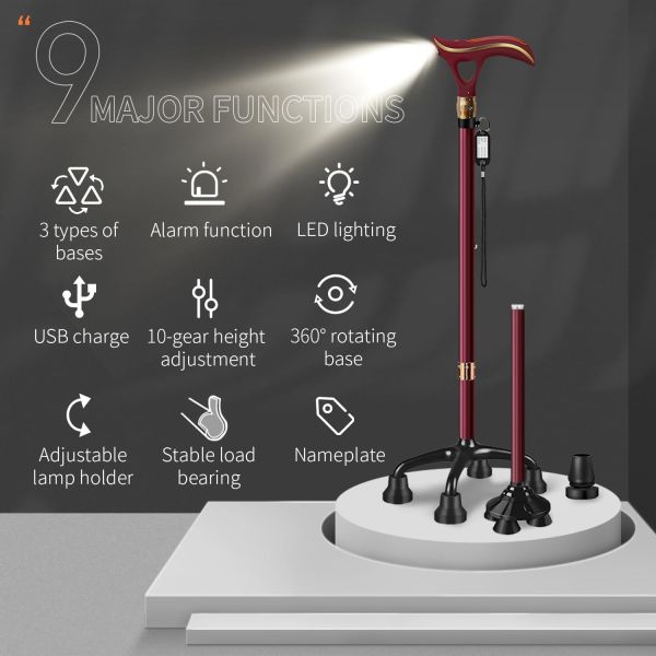 Smart LED Light Walking Cane for Men and Women Telescopic Adjustable Seniors' Stick USB Direct Charge One Cane Three Benefits