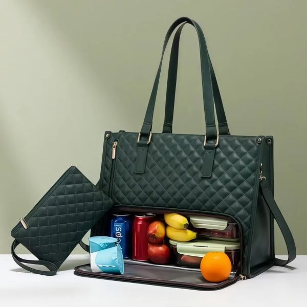 2in1 Women's Lunch Handbag High-Capacity Insulated Lunch Bag Office School Picnic Insulated Shoulder Bag Travel Laptop Tote Bag
