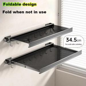 Foldable Wall Shelf High Load-bearing Capacity Mesh Storage Rack Retractable Drying Net with Hook Bathroom Portable Organizer