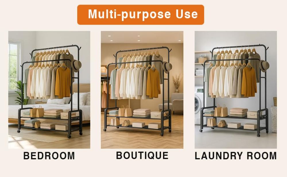 heavy duty garment rack double rod,metal garment rack double rod,adjustable garment rack double rod
