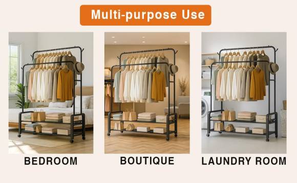 heavy duty garment rack double rod,metal garment rack double rod,adjustable garment rack double rod